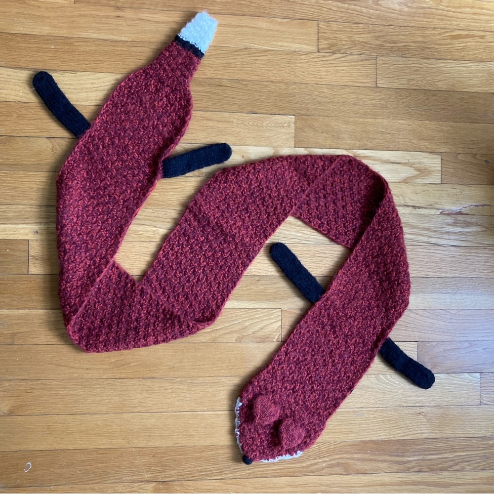 Whimsical Fox Scarf, Alpaca Wool Hand Knitted
